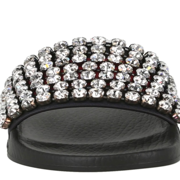 GUCCI WOMENS CRYSTAL-EMBELLISHED WEB SLIDES size 37 - Picture 4 of 6
